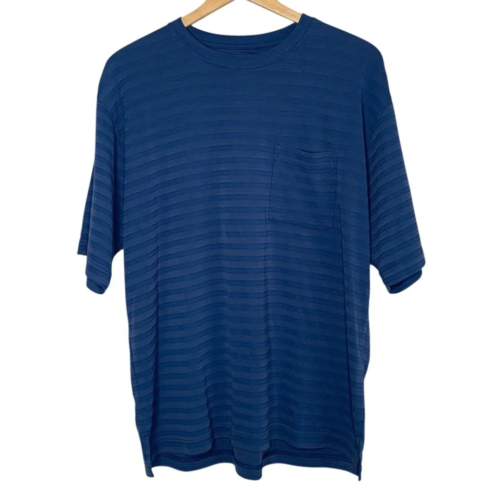 The North Face Blue Striped Modal Blend Short Sleeve Men’s Size Large Pocket Tee